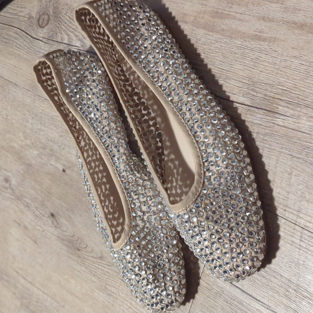 Mango Beige Crystal Embellished Flats